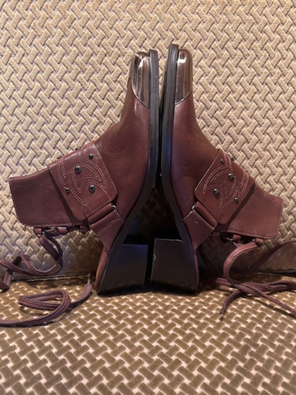 Free People Lush Brown Chocolate Leather Studded Rory Studded Shoe Boots NEW - Picture 13 of 16
